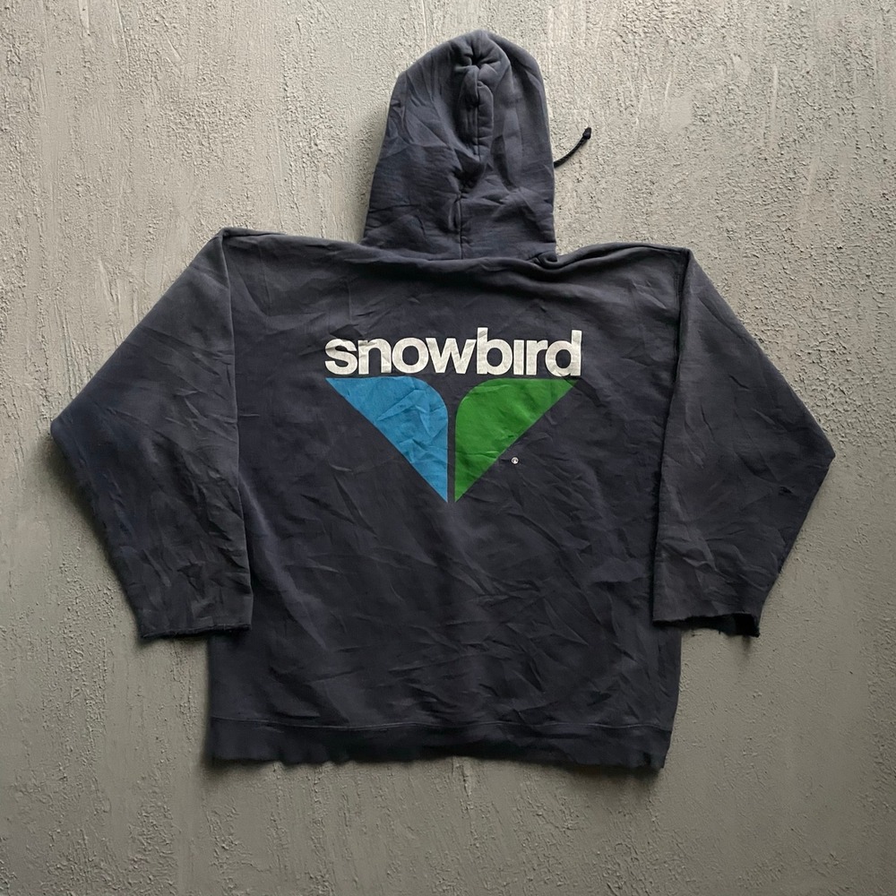 Vintage Snowbird Ski Resort Hoodie Mens Large Blue 90s Hanes Ultimate Cotton